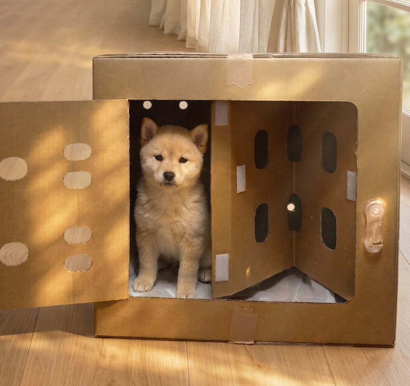 ペットおまもりシェルター｜人とペットが一緒に避難できる段ボール製簡易ケージ
